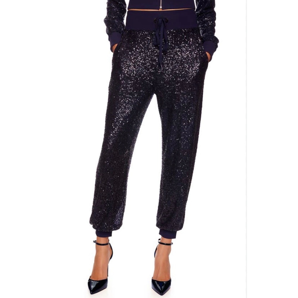 NWT Susana Monaco‎ Sequin Jogger Pants in Thunder (blue) Sz XS $188